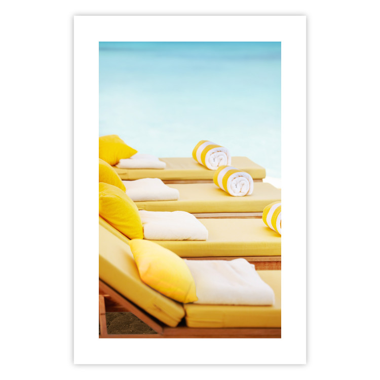 Wall Poster Summer at the Seaside - Yellow Sun Loungers on the Beach Lit by the Holiday Sun 144124 additionalImage 18