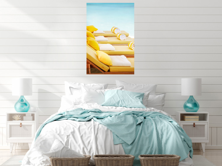 Wall Poster Summer at the Seaside - Yellow Sun Loungers on the Beach Lit by the Holiday Sun 144124 additionalImage 9