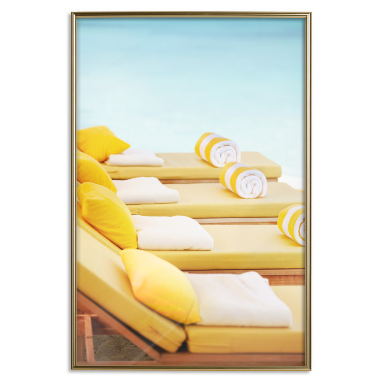 Wall Poster Summer at the Seaside - Yellow Sun Loungers on the Beach Lit by the Holiday Sun 144124 additionalImage 17