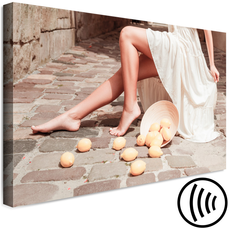 Canvas Print Lemons in the Sun (1-piece) - woman's legs and fruits lying on the street 145224 additionalImage 6