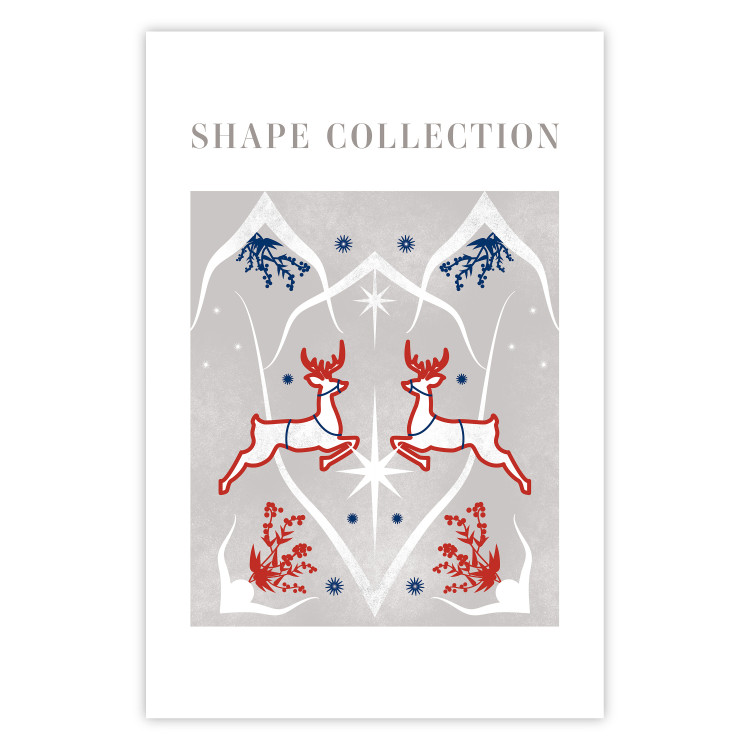 Poster Festive Shapes - Jumping Deer and Blue Holly 148024
