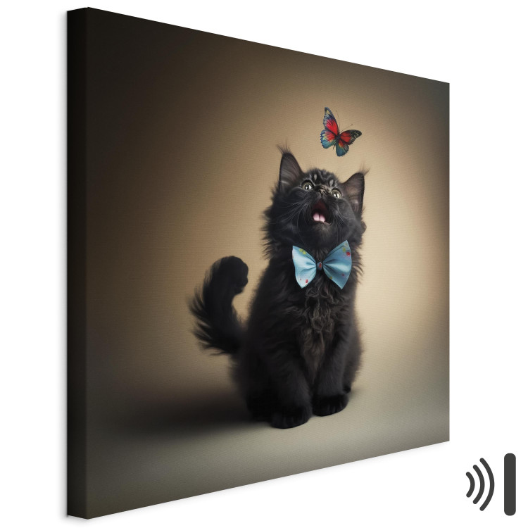Canvas Art Print AI Cat - Animal in a Bow Tie Watching a Colorful Butterfly - Square 150124 additionalImage 8