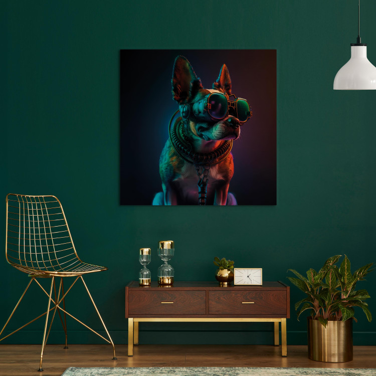 Canvas Art Print AI Boston Terrier Dog - Green Cyber Animal Wearing Cyberpunk Glasses - Square 150224 additionalImage 11