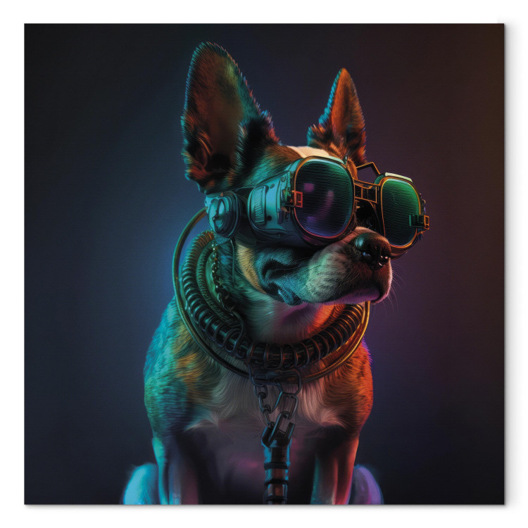 Canvas Art Print AI Boston Terrier Dog - Green Cyber Animal Wearing Cyberpunk Glasses - Square 150224 additionalImage 7