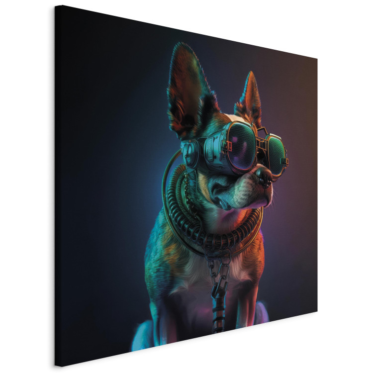 Canvas Art Print AI Boston Terrier Dog - Green Cyber Animal Wearing Cyberpunk Glasses - Square 150224 additionalImage 2