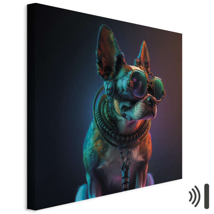 Canvas Art Print AI Boston Terrier Dog - Green Cyber Animal Wearing Cyberpunk Glasses - Square 150224 additionalImage 8