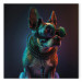 Canvas Art Print AI Boston Terrier Dog - Green Cyber Animal Wearing Cyberpunk Glasses - Square 150224