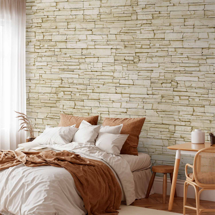 Wall Mural Brick Background - Background with a pattern of arranged white stones resembling a wall 61924 additionalImage 2