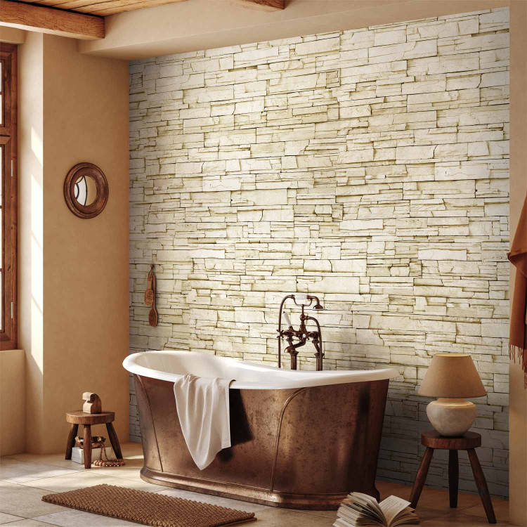 Wall Mural Brick Background - Background with a pattern of arranged white stones resembling a wall 61924 additionalImage 8