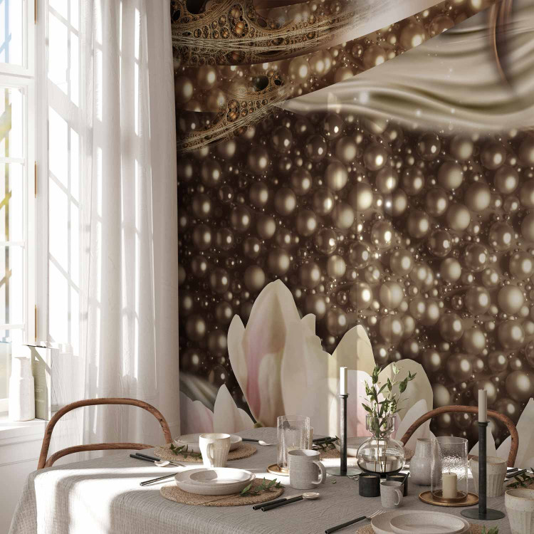 Wall Mural Golden glitters - pearls and magnolia flowers on a background of delicate patterns 64024 additionalImage 7