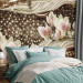 Wall Mural Golden glitters - pearls and magnolia flowers on a background of delicate patterns 64024 additionalThumb 2