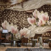 Wall Mural Golden glitters - pearls and magnolia flowers on a background of delicate patterns 64024 additionalThumb 4