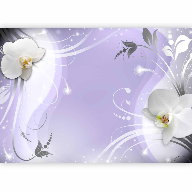 Wall Mural Flowers on a purple background - white orchids with silver ornaments 97324 additionalImage 1