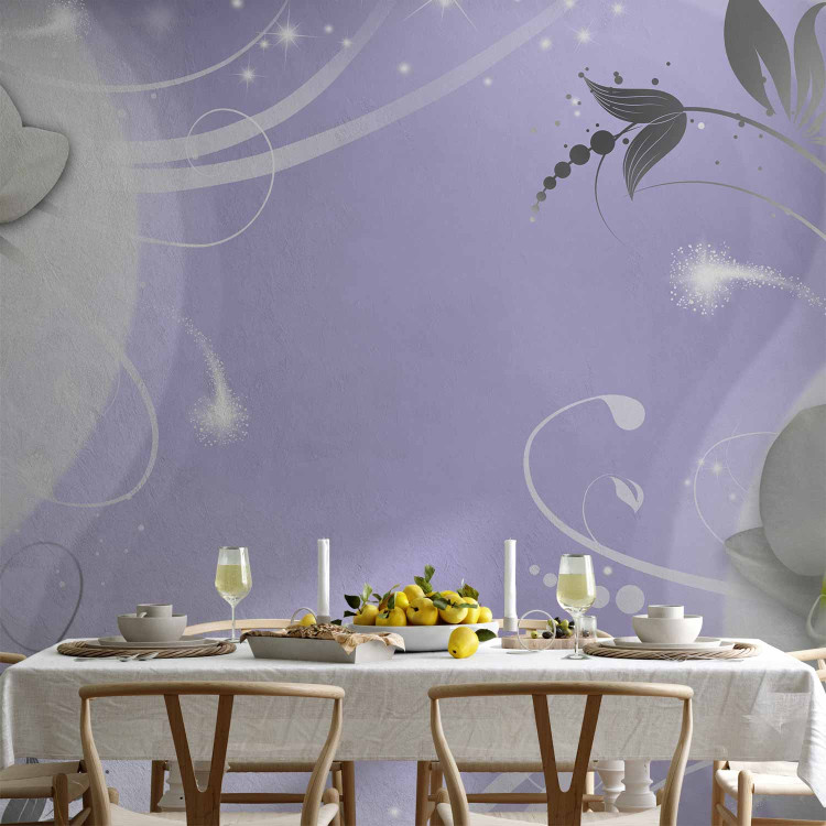 Wall Mural Flowers on a purple background - white orchids with silver ornaments 97324 additionalImage 4