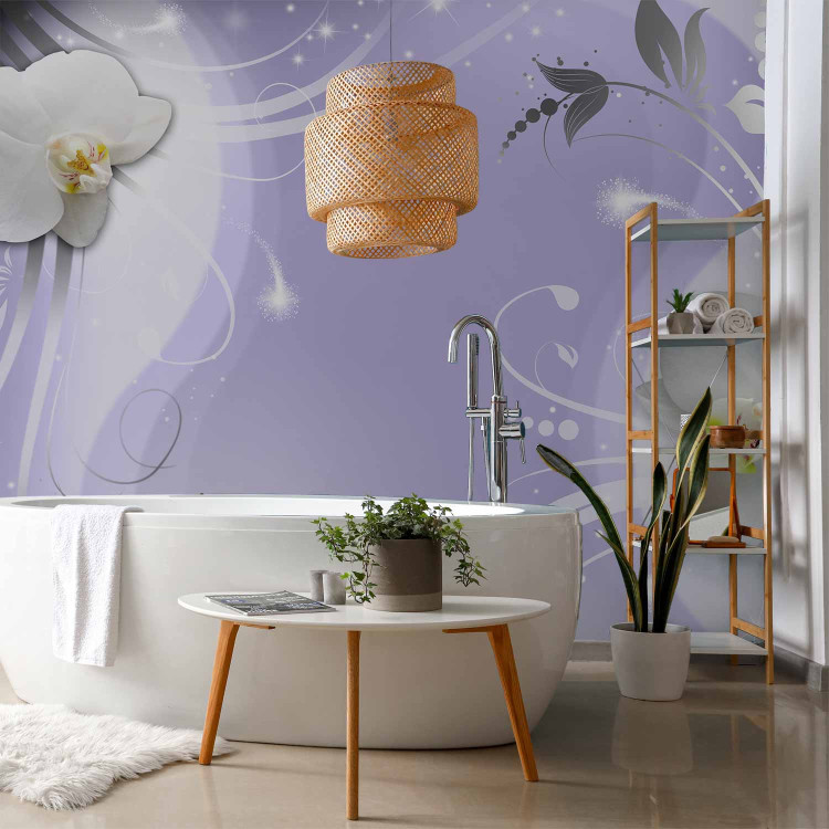Wall Mural Flowers on a purple background - white orchids with silver ornaments 97324 additionalImage 8