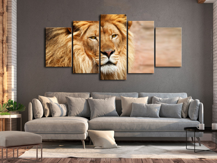 Canvas Art Print Lion King (5-part) Wide Orange - Exotic Lion 108234 additionalImage 3