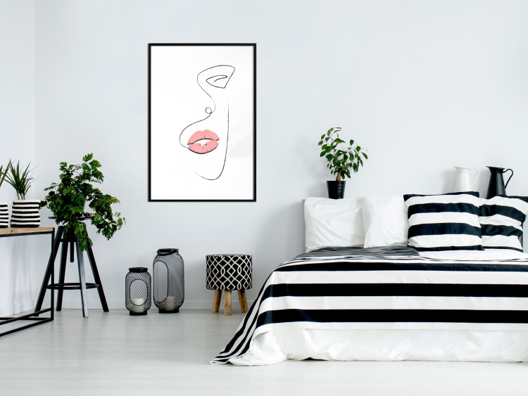 Poster Full Lips - black and white composition with a woman's face and pink lipstick 115234 additionalImage 8