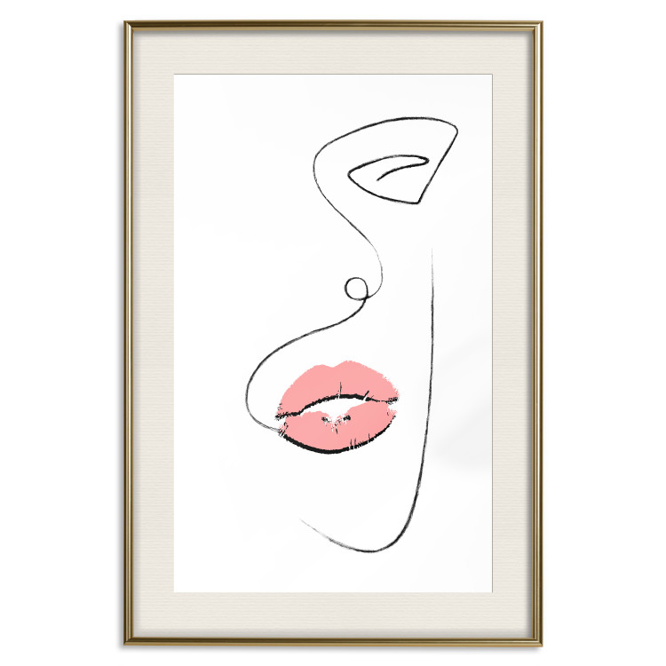 Poster Full Lips - black and white composition with a woman's face and pink lipstick 115234 additionalImage 19
