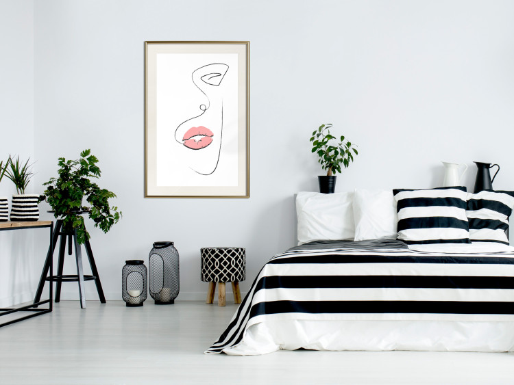 Poster Full Lips - black and white composition with a woman's face and pink lipstick 115234 additionalImage 21
