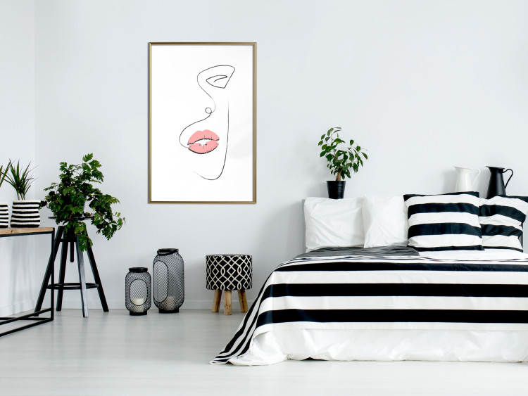 Poster Full Lips - black and white composition with a woman's face and pink lipstick 115234 additionalImage 15