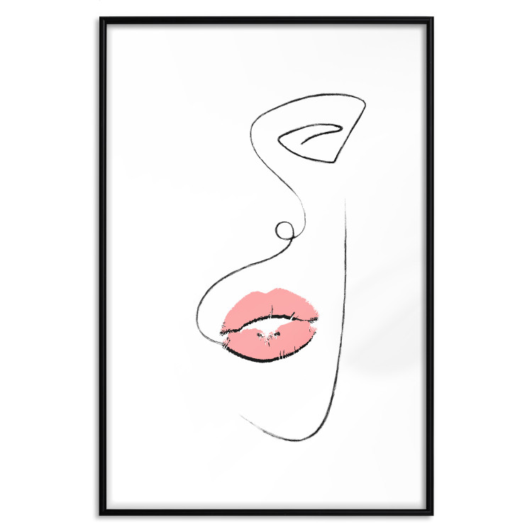 Poster Full Lips - black and white composition with a woman's face and pink lipstick 115234 additionalImage 17