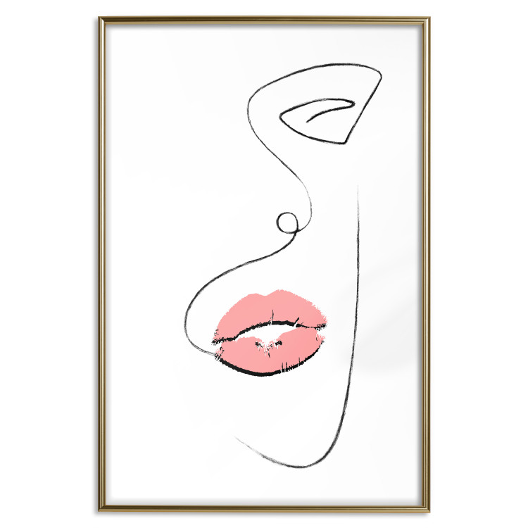 Poster Full Lips - black and white composition with a woman's face and pink lipstick 115234 additionalImage 20