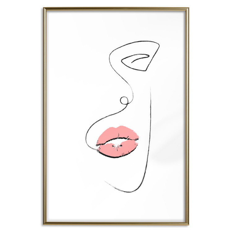 Poster Full Lips - black and white composition with a woman's face and pink lipstick 115234 additionalImage 16