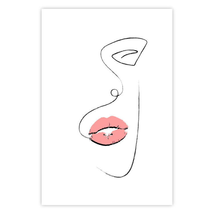 Poster Full Lips - black and white composition with a woman's face and pink lipstick 115234 additionalImage 25
