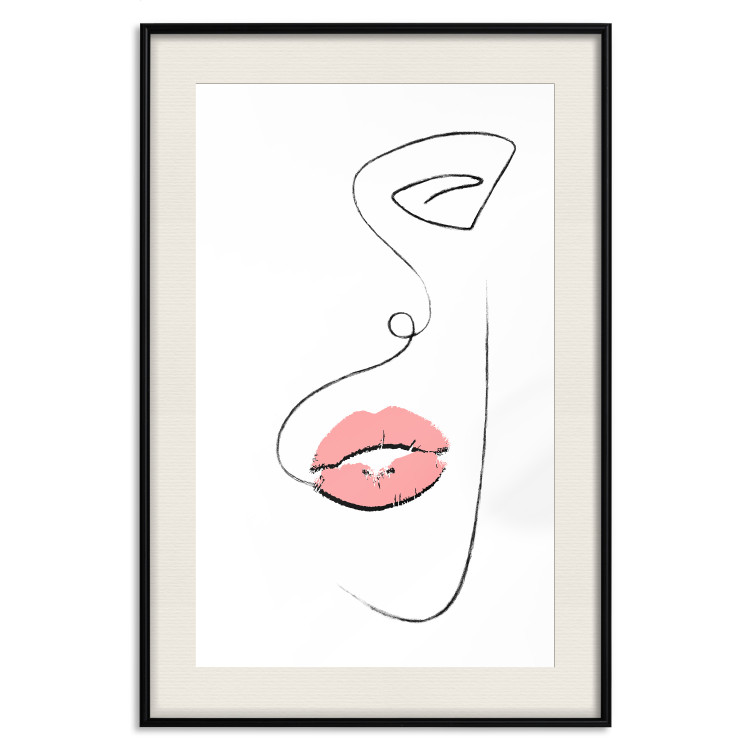 Poster Full Lips - black and white composition with a woman's face and pink lipstick 115234 additionalImage 18