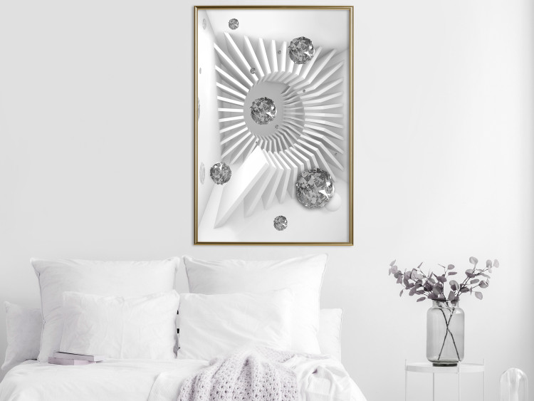 Wall Poster Domino Effect - abstract white space with silver crystals 123934 additionalImage 5
