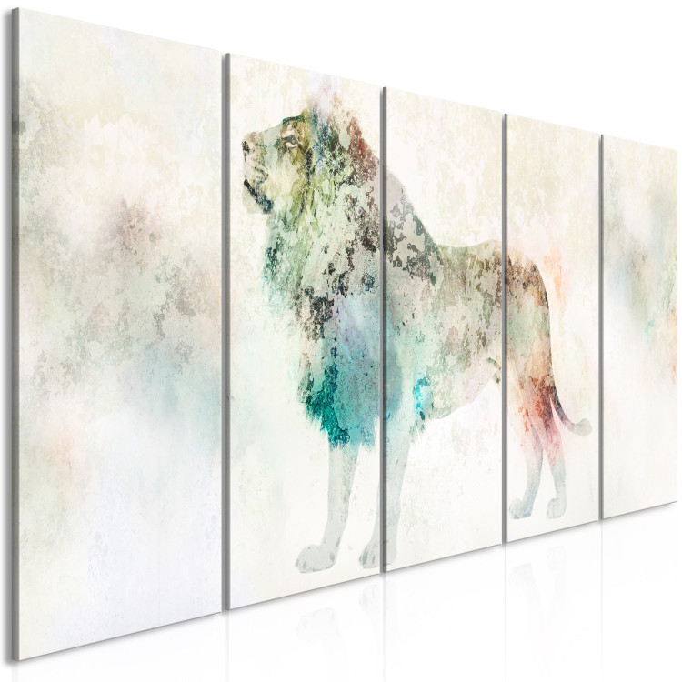 Canvas Print Colorful King (5-part) narrow - multicolored lion on a light background 127534 additionalImage 2