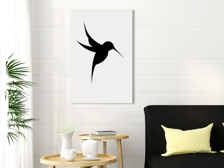 Canvas Print Flying Hummingbird - black bird drawing on a white background 128034 additionalImage 3