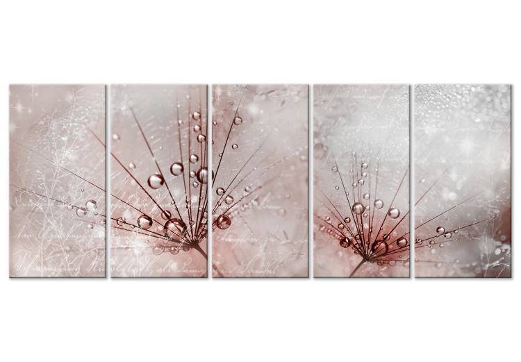 Canvas Wet Dandelions (5-part) narrow - flowers in an abstract motif 128834
