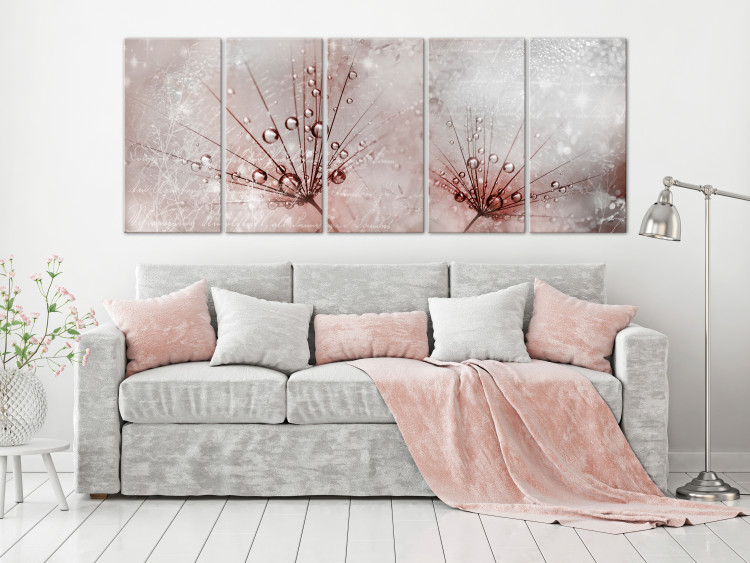 Canvas Wet Dandelions (5-part) narrow - flowers in an abstract motif 128834 additionalImage 3