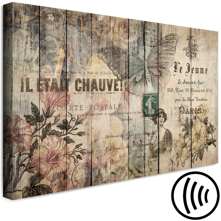 Canvas Print Her Diary (1-part) wide - patterns on wood in vintage style 129134 additionalImage 6