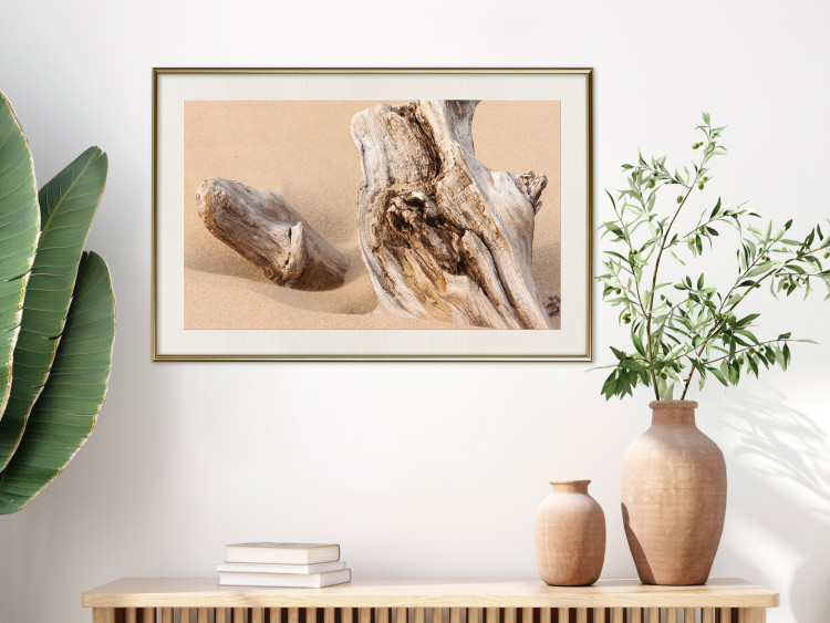 Wall Poster Uncovered Past - beach landscape with a piece of brown wood 129834 additionalImage 22