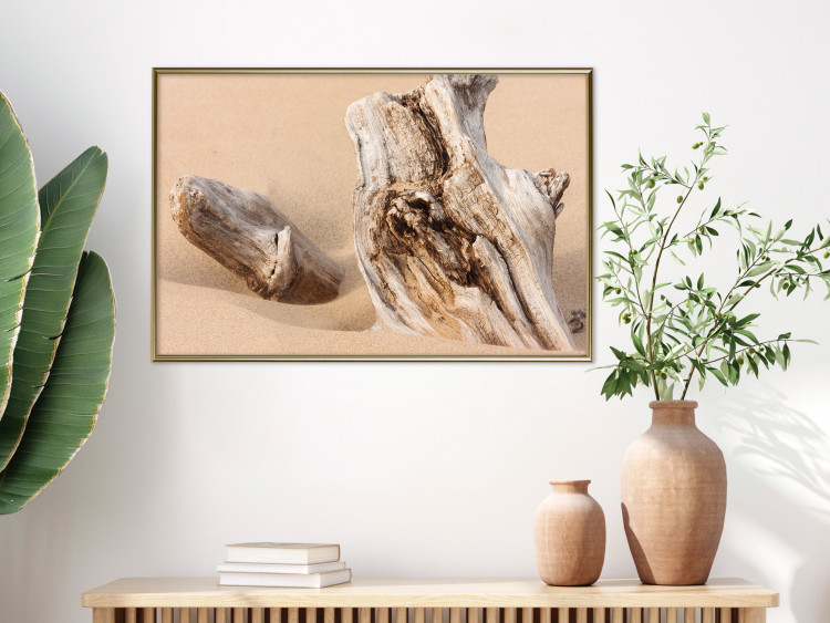 Wall Poster Uncovered Past - beach landscape with a piece of brown wood 129834 additionalImage 7