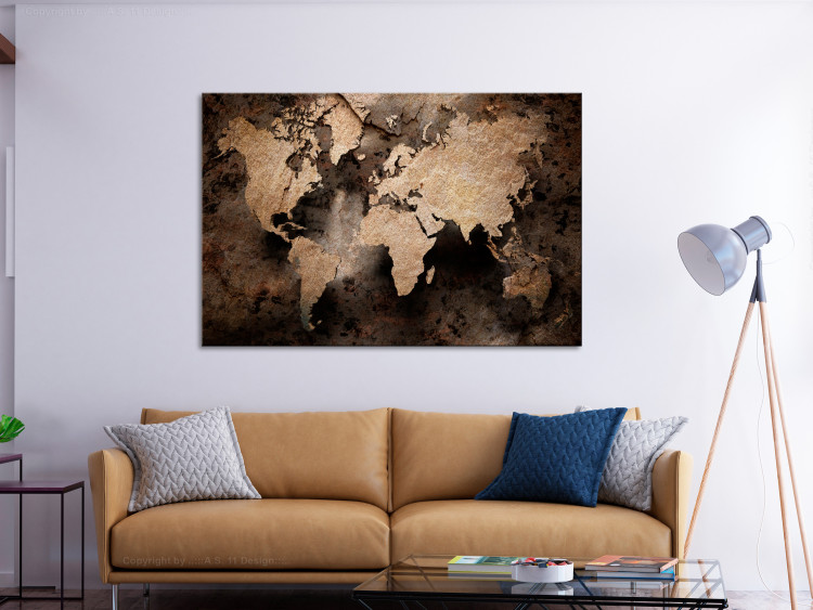 Canvas Sandstone Map (1-piece) Wide - world map covered in bronze 130534 additionalImage 3