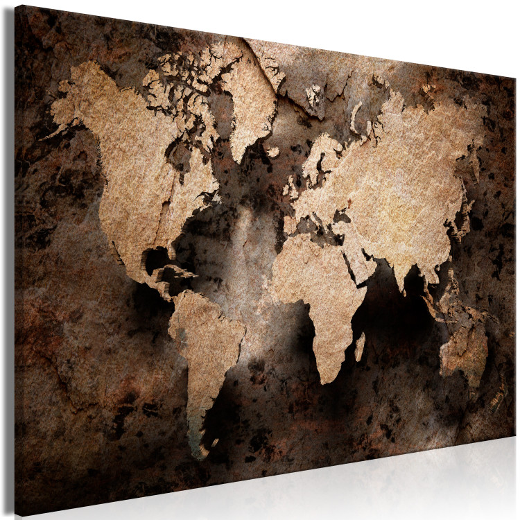 Canvas Sandstone Map (1-piece) Wide - world map covered in bronze 130534 additionalImage 2