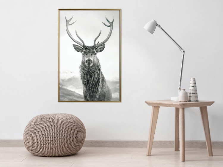 Wall Poster Lord of Autumn - black and white portrait of a deer against a background of sky and nature 130734 additionalImage 5