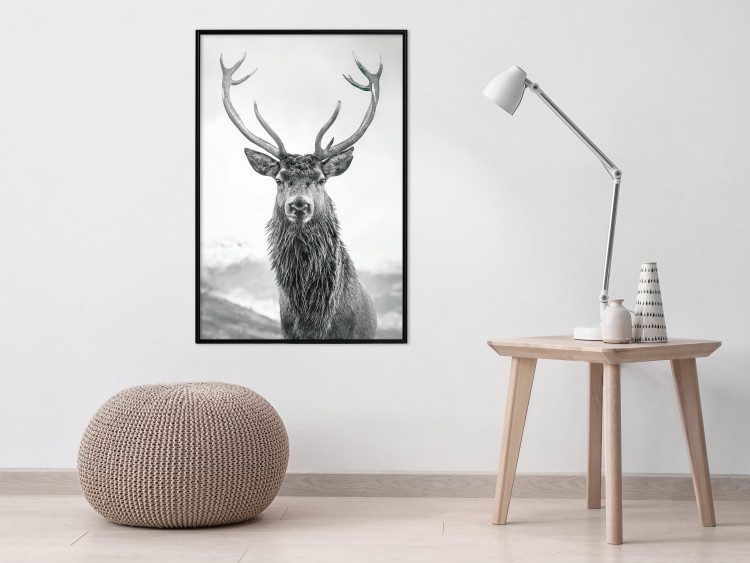 Wall Poster Lord of Autumn - black and white portrait of a deer against a background of sky and nature 130734 additionalImage 4
