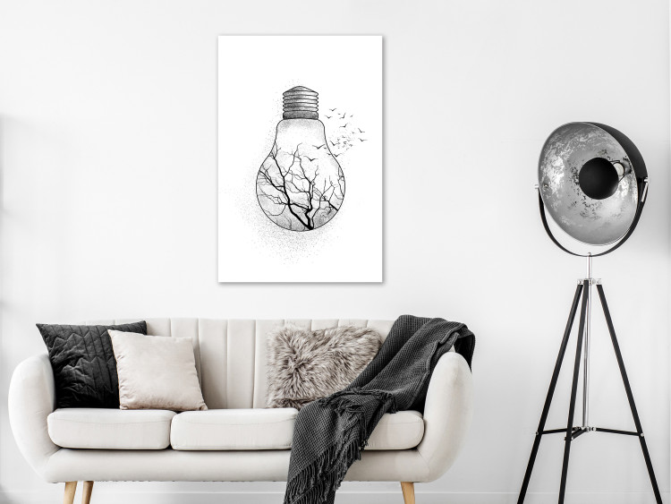 Canvas Art Print Winter Birds (1-piece) Vertical - abstract light bulb with tree 131934 additionalImage 3