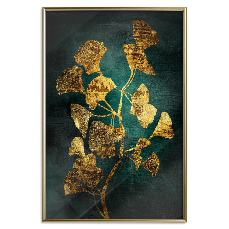 Wall Poster Radiant Glow - abstract golden plant on green texture 135034 additionalImage 17
