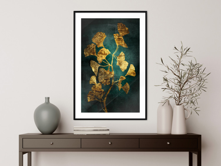 Wall Poster Radiant Glow - abstract golden plant on green texture 135034 additionalImage 18