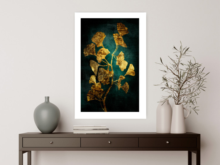 Wall Poster Radiant Glow - abstract golden plant on green texture 135034 additionalImage 3
