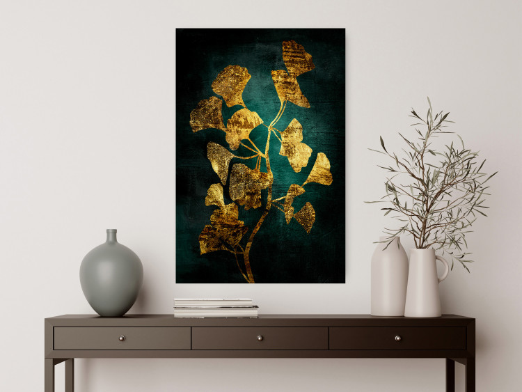 Wall Poster Radiant Glow - abstract golden plant on green texture 135034 additionalImage 2