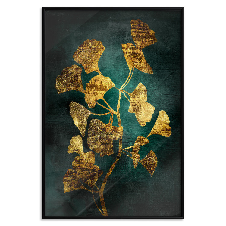 Wall Poster Radiant Glow - abstract golden plant on green texture 135034 additionalImage 16