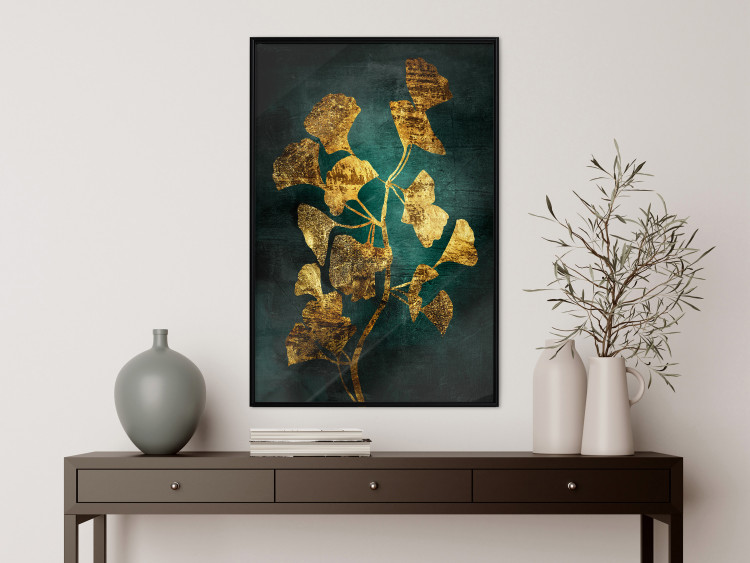 Wall Poster Radiant Glow - abstract golden plant on green texture 135034 additionalImage 4
