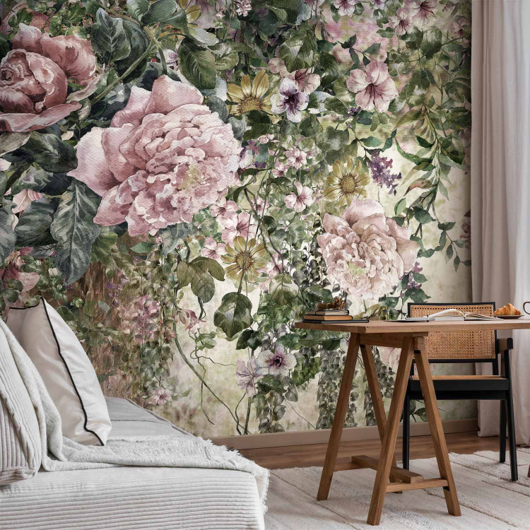 Wall Mural Coming summer - plant motif with blooming flowers in retro style 135734 additionalImage 4