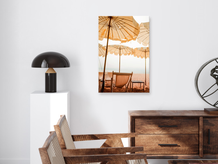 Canvas Art Print Beach umbrellas - Landscape with sand, sun loungers and Mediterranean 135834 additionalImage 3